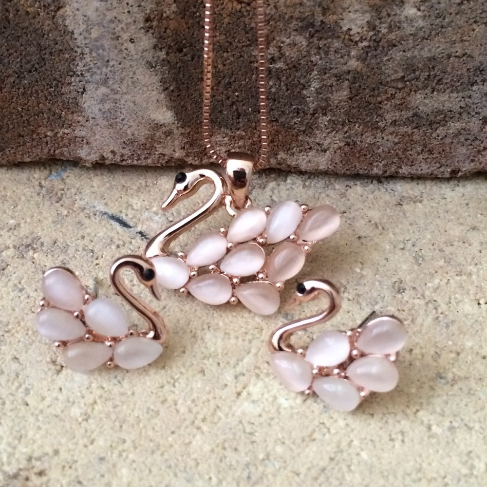 SWAN SET | 14K ROSE PLATED & CRYSTALS